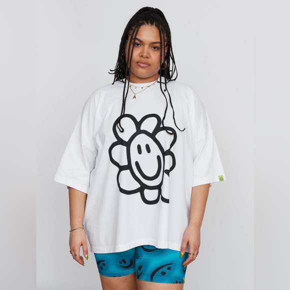 Lazy Oaf Tops - Lazy Oaf Happy Flower Big Square T-Shirt